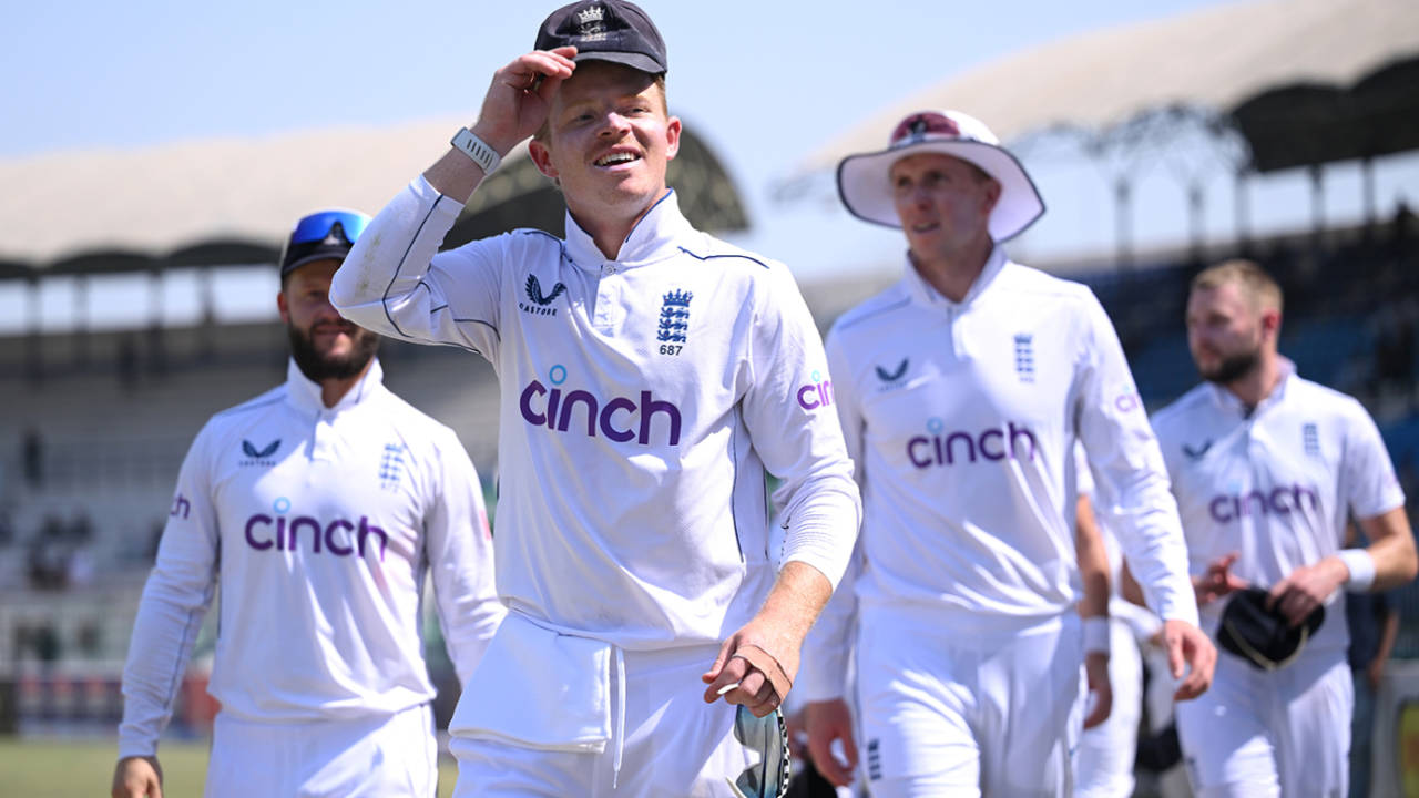 Ollie Pope leads his team off after they completed victory, Pakistan vs England, 1st Test, Multan, 5th day, October 11, 2024