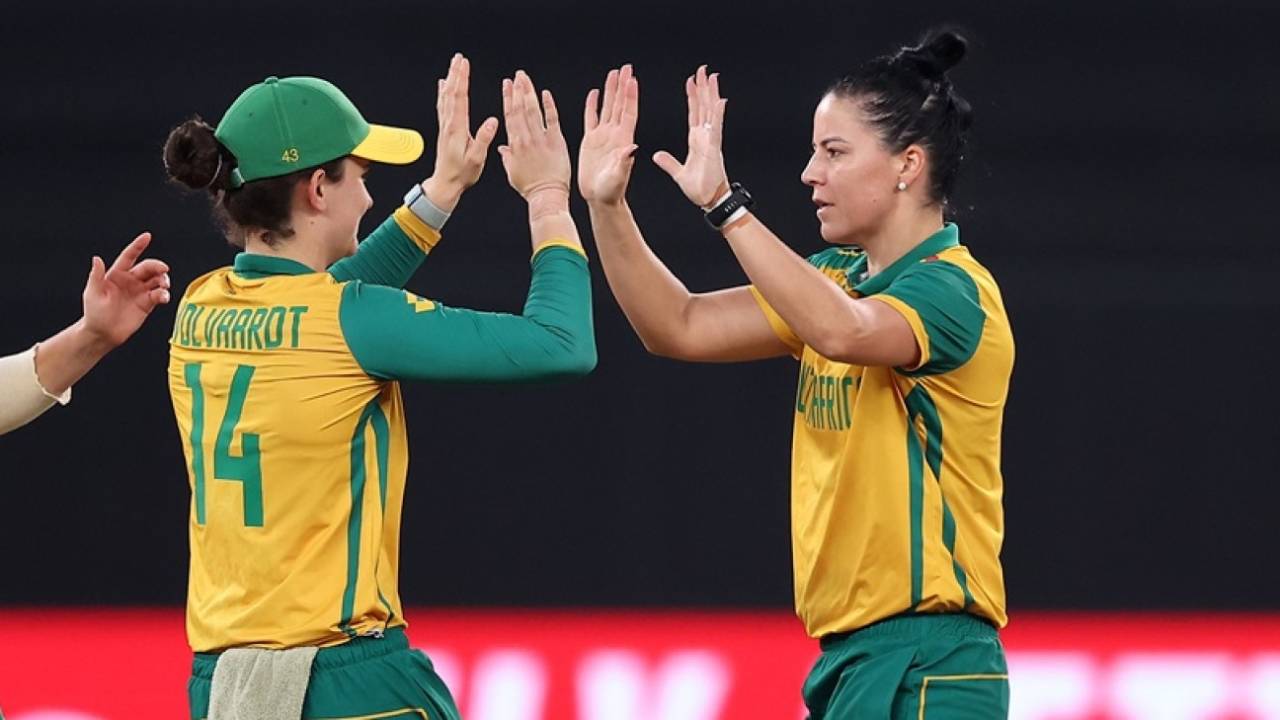 Marizanne Kapp celebrates a wicket, Bangladesh vs South Africa, T20 World Cup 2024, Dubai, October 12, 2024