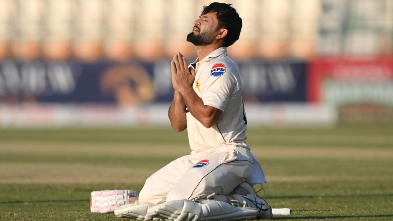 Kamran Ghulam celebrates his century on Test debut, Pakistan vs England, 2nd Test, Multan, 1st day, October 15, 2024
