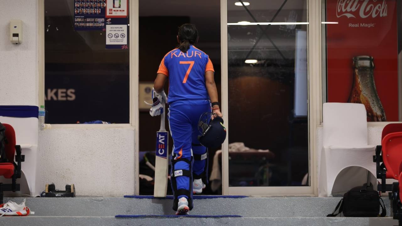 Harmanpreet Kaur walks back to the dressing room after the game, Australia vs India, Women's T20 World Cup, Sharjah, October 14, 2024