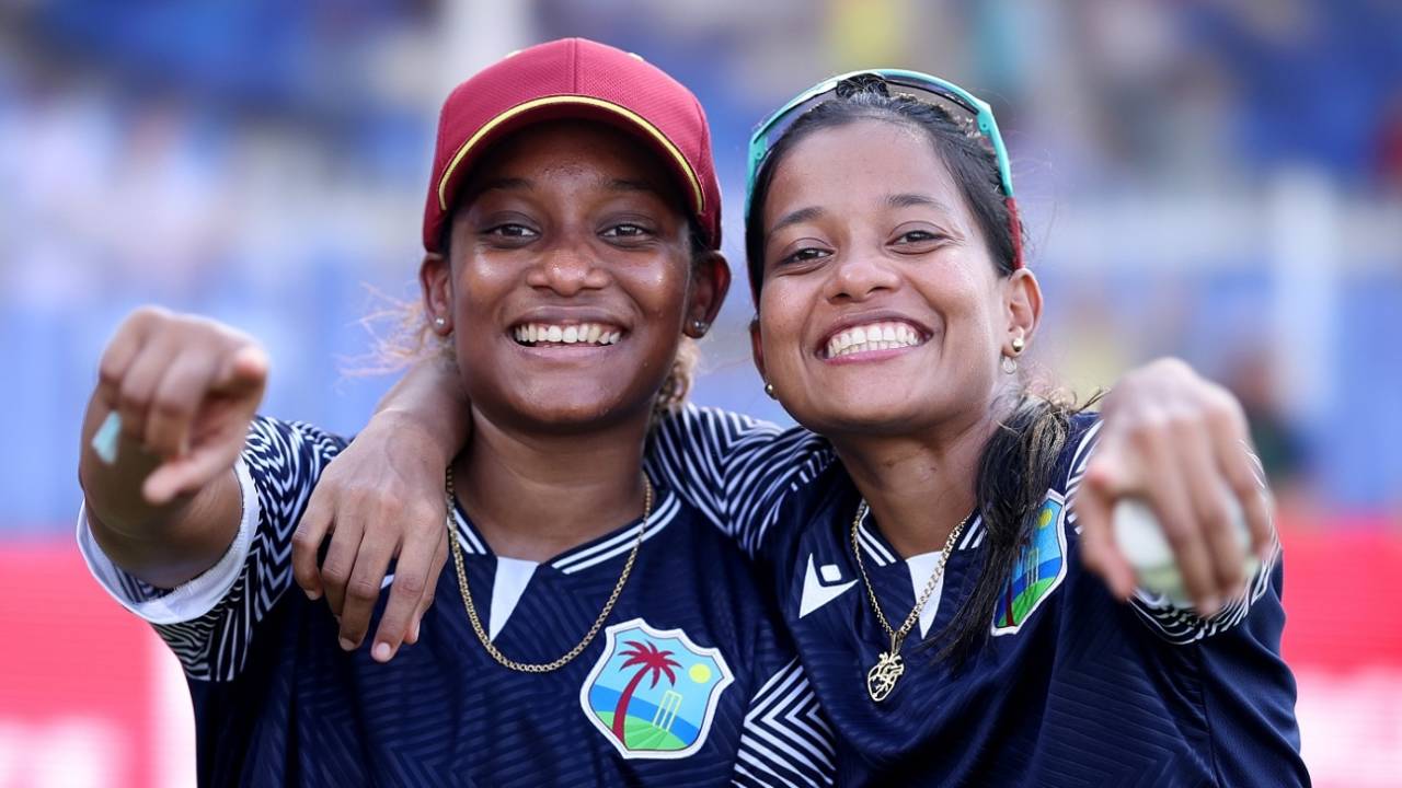 Mandy Mangru and Zaida James pose for the camera, West Indies vs New Zealand, Women's T20 World Cup, Sharjah, October 18, 2024