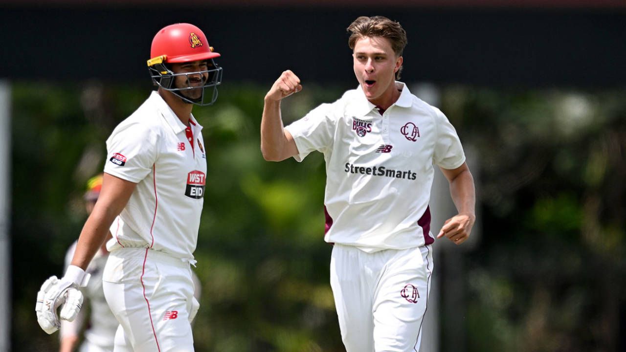 Tom Whitney claimed a five-wicket haul on his first-class debut, Queensland vs South Australia, Sheffield Shield, Allan Border Field, October 21, 2024