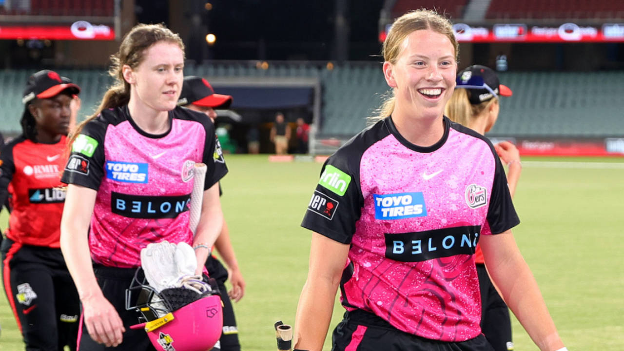 Caoimhe Bray is chuffed after hitting the winning runs on WBBL debut, Melbourne Renegades vs Sydney Sixers, WBBL, Adelaide Oval, October 27, 2024