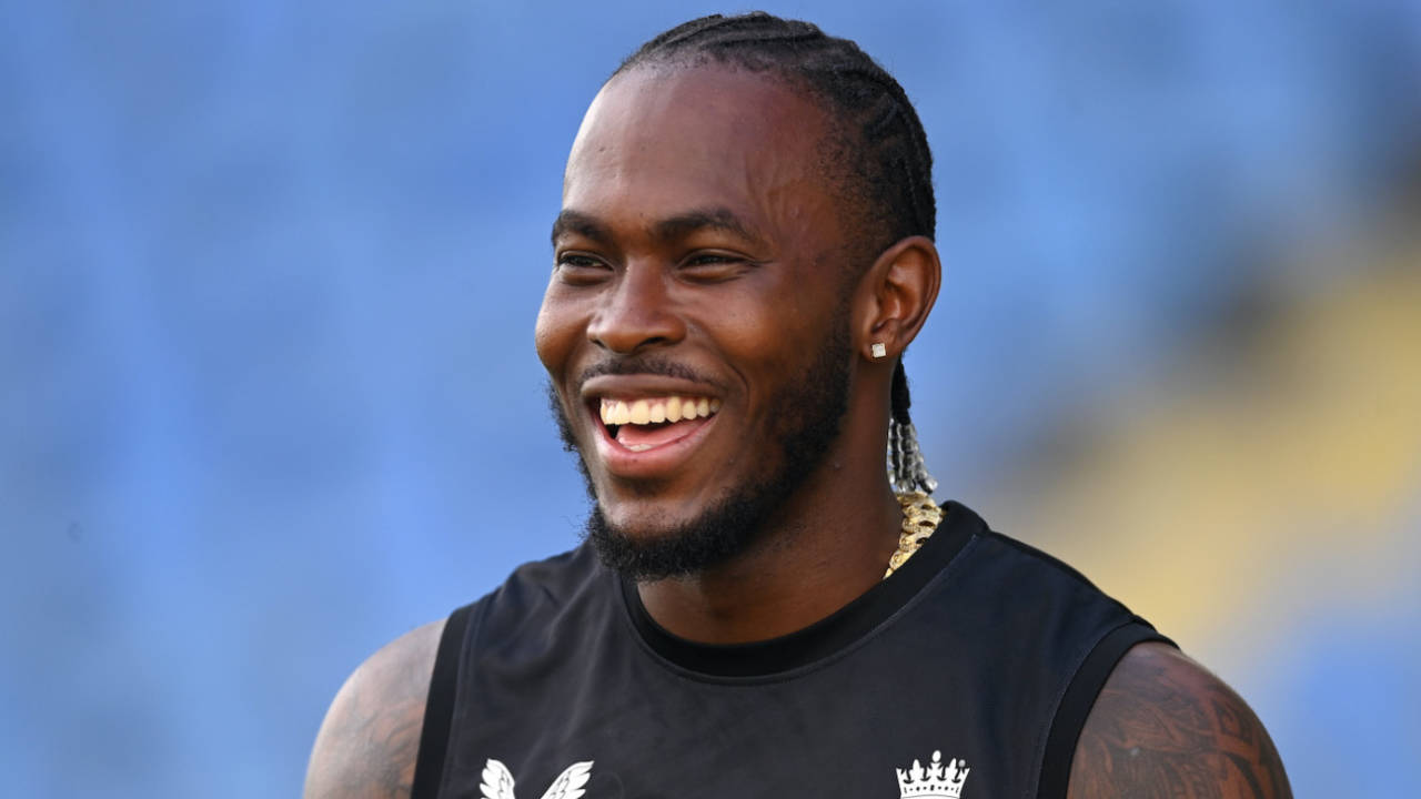 Jofra Archer breaks into a smile while training in Antigua, October 29, 2024