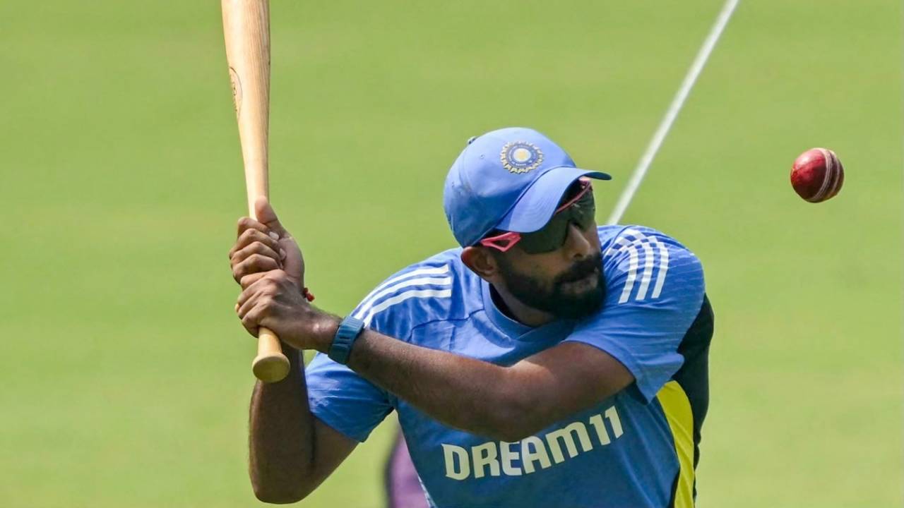 Jasprit Bumrah has a go with a baseball bat at training, India vs New Zealand, 3rd Test, Mumbai, October 30, 2024