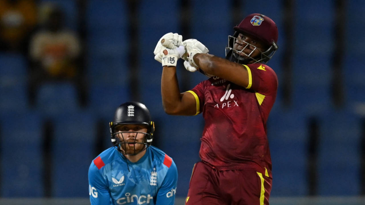 Evin Lewis cracked eight sixes in his matchwinning 94, West Indies vs England, 1st ODI, Antigua, October 31, 2024