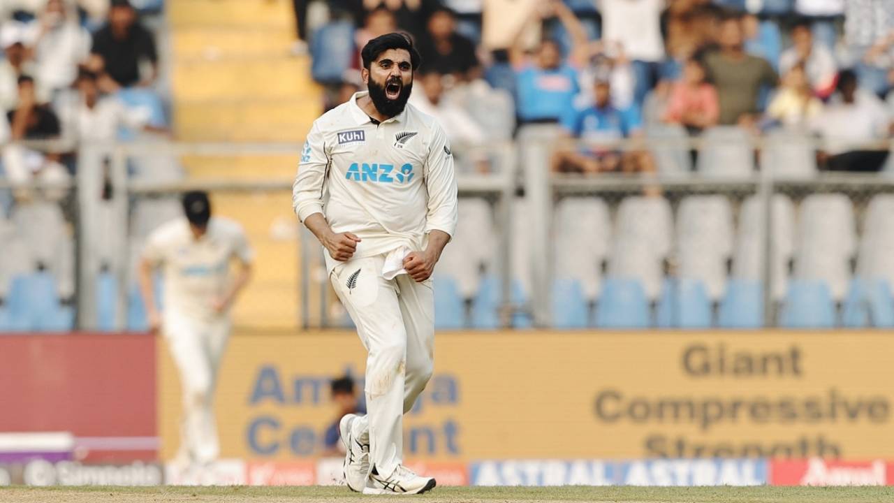 Ajaz Patel struck twice in two balls, India vs New Zealand, 3rd Test, Mumbai, 1st day, November 1, 2024