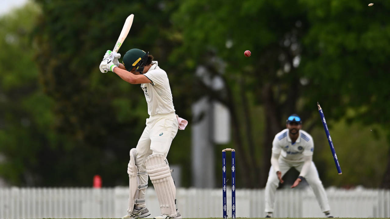 Sam Konstas shouldered arms and lost his off stump, Australia A vs India A, 1st four-day game, Mackay, November 2, 2024