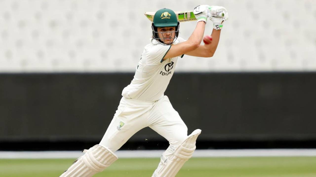 Sam Konstas drives through the off side , Australia A vs India A, 2nd four-day game, MCG, November 9, 2024