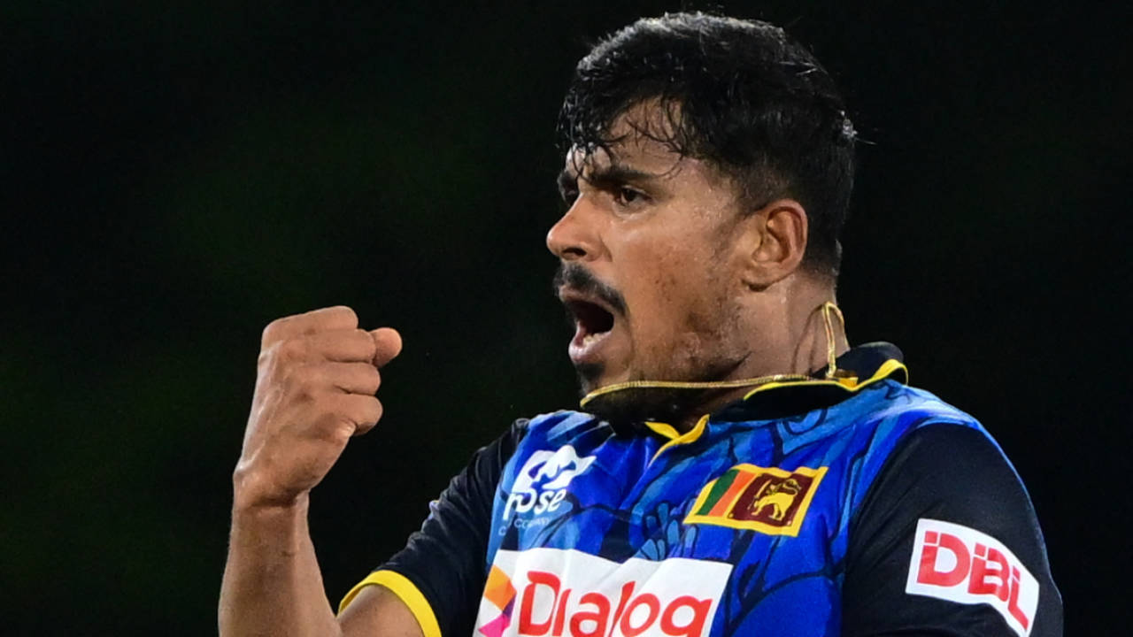 Maheesh Theekshana celebrates a wicket, Sri Lanka vs New Zealand, 1st ODI, Dambulla, November 13, 2024
