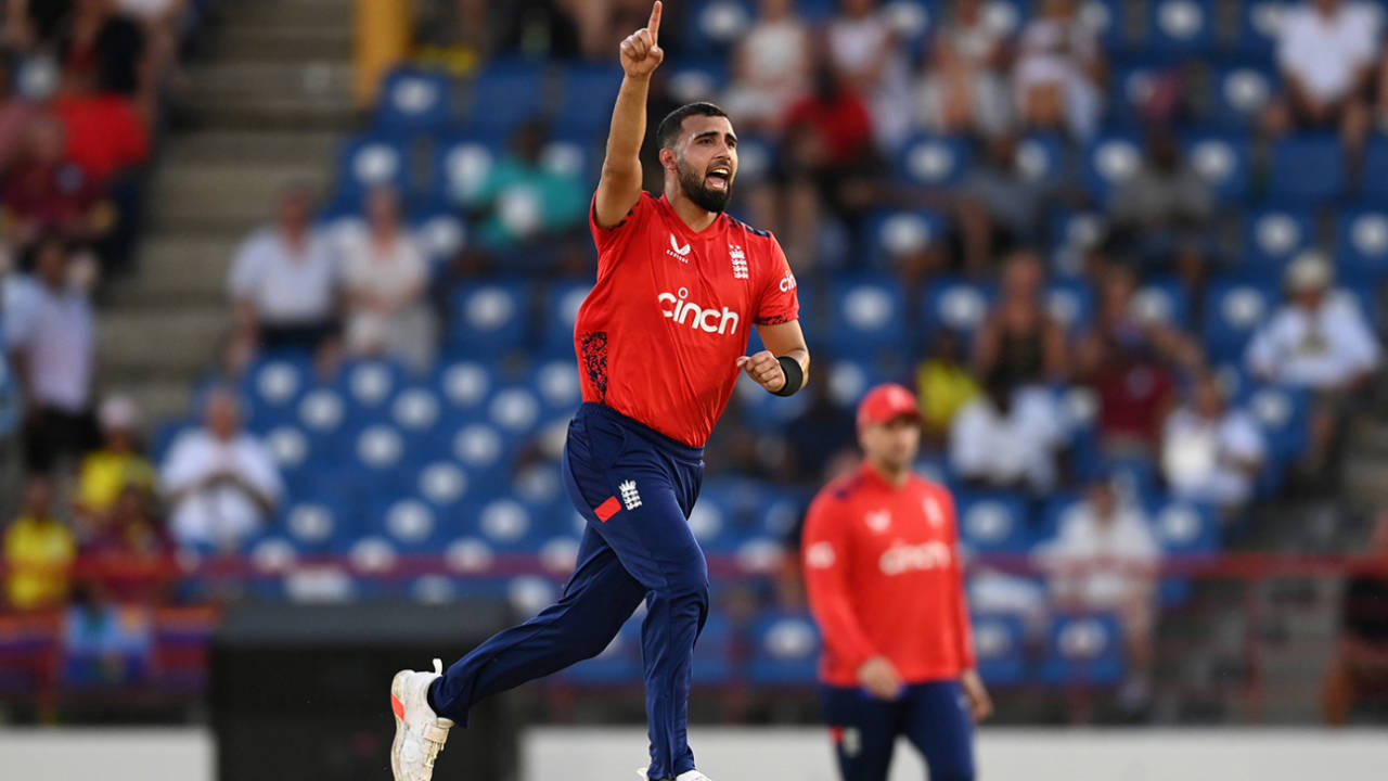 Saqib Mahmood continued his stunning form, West Indies vs England, 3rd T20I, Gros Islet, November 14, 2024