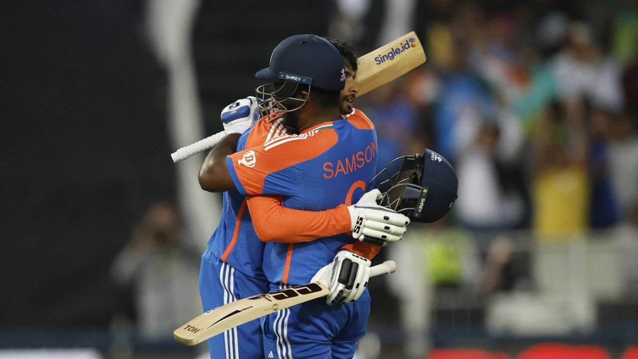 Tilak Varma celebrates his century with Sanju Samson, South Africa vs India, 4th T20I, Johannesburg, November 15, 2024