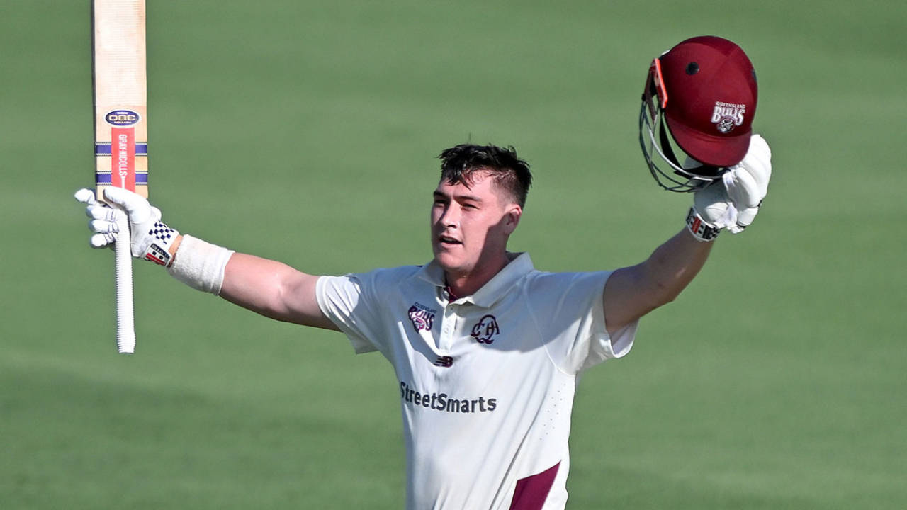 Matt Renshaw celebrates his century, Queensland vs Tasmania, Sheffield Shield, Allan Border Field, November 17, 2024