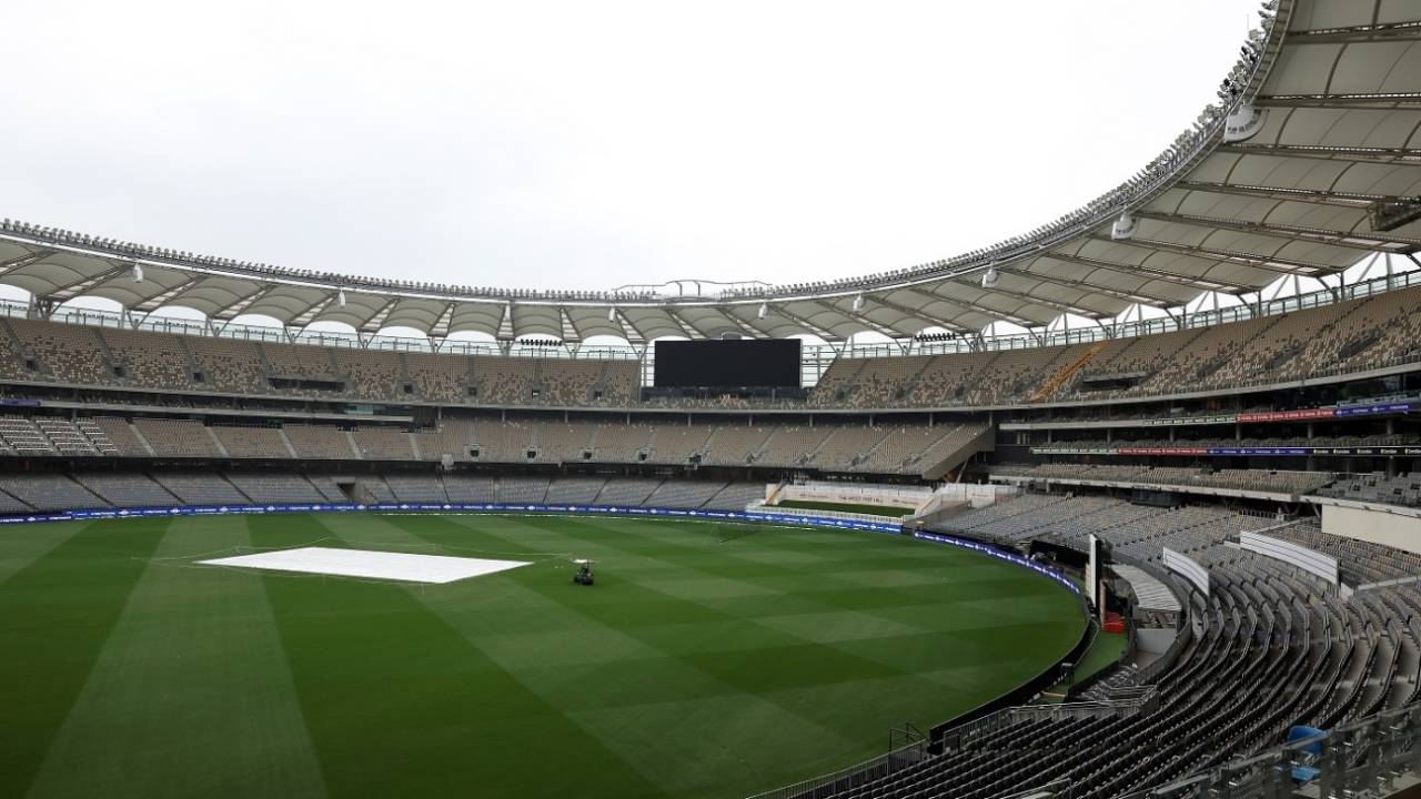 The Optus Stadium saw some unseasonal rain in the lead-up to the first Test of the summer, Perth, November 19, 2024