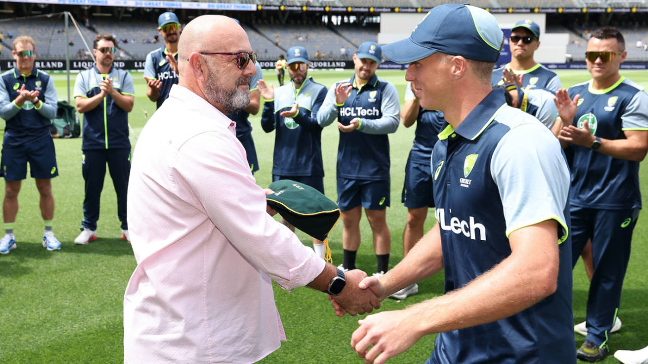 Darren Lehmann handed Nathan McSweeney his maiden Test cap, Australia vs India, 1st Test, Perth, 1st day, November 22, 2024