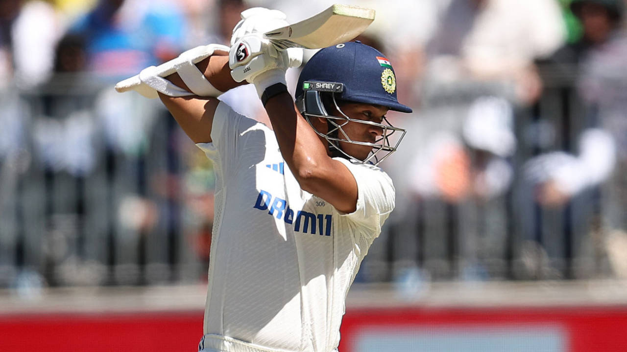 Yashasvi Jaiswal plays off the back foot, Australia vs India, 1st Test, Perth, 2nd day, November 23, 2024