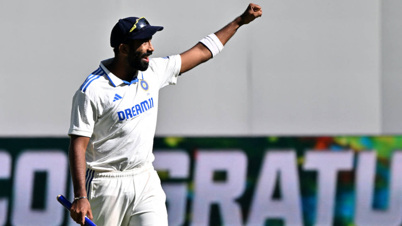 Jasprit Bumrah celebrates his first Test win as captain, Australia vs India, 1st Test, 4th day, Optus Stadium, November 25, 2024