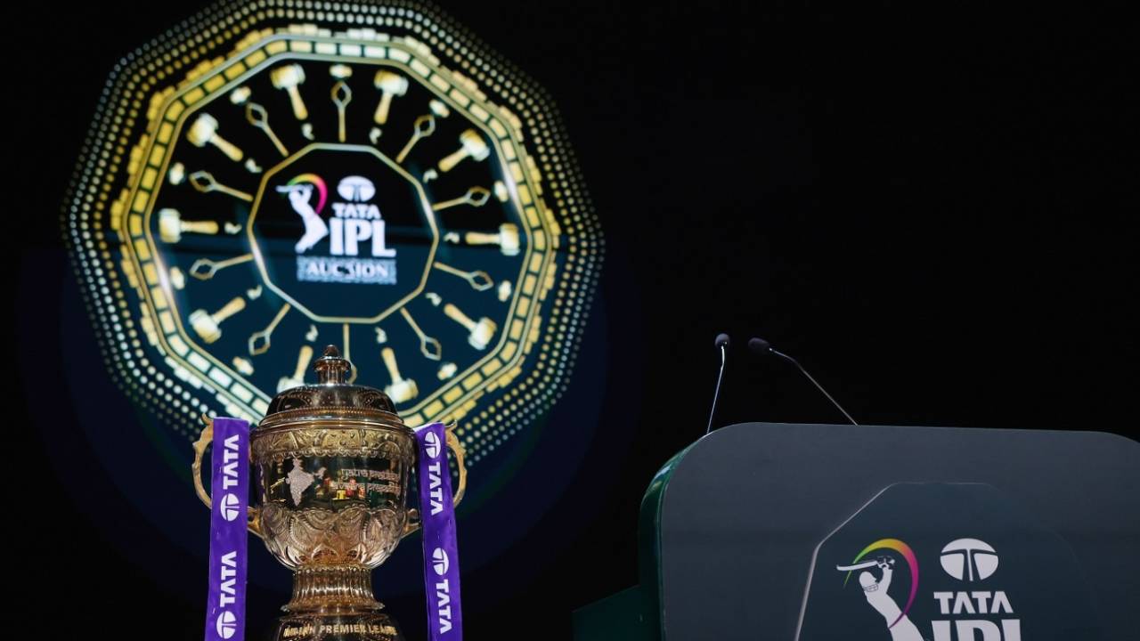 The IPL trophy on display ahead of day two of the IPL 2025 auction in Jeddah, IPL auction, Saudi Arabia, November 25, 2024