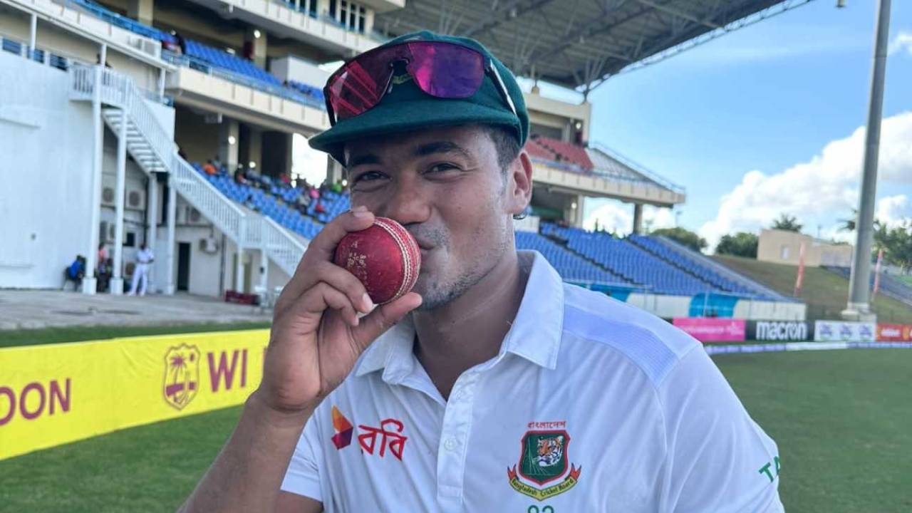 Taskin Ahmed completed a six-for, West Indies vs Bangladesh, 1st Test, North Sound, 4th day, November 25, 2024