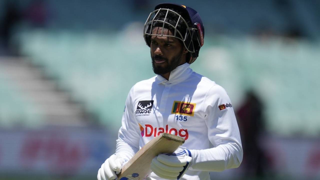 Dhananjaya de Silva walks back after making 59 off 81 balls, South Africa vs Sri Lanka, 1st Test, Durban, 4th day, November 30, 2024