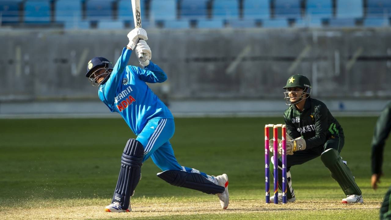 Kiran Chormale hits out, India vs Pakistan, Under-19s Asia Cup, Dubai, November 30, 2024