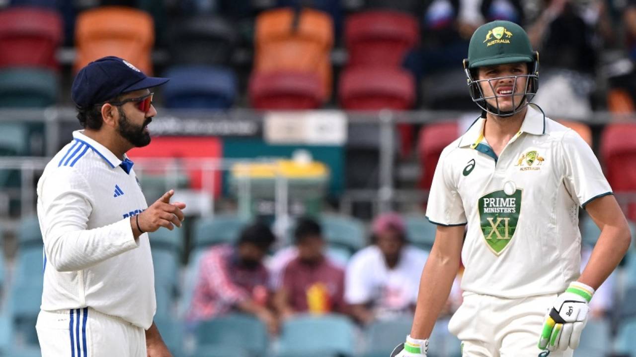 Rohit Sharma has a chat with Sam Konstas, Prime Minister's XI vs Indians, Canberra, December 1, 2024