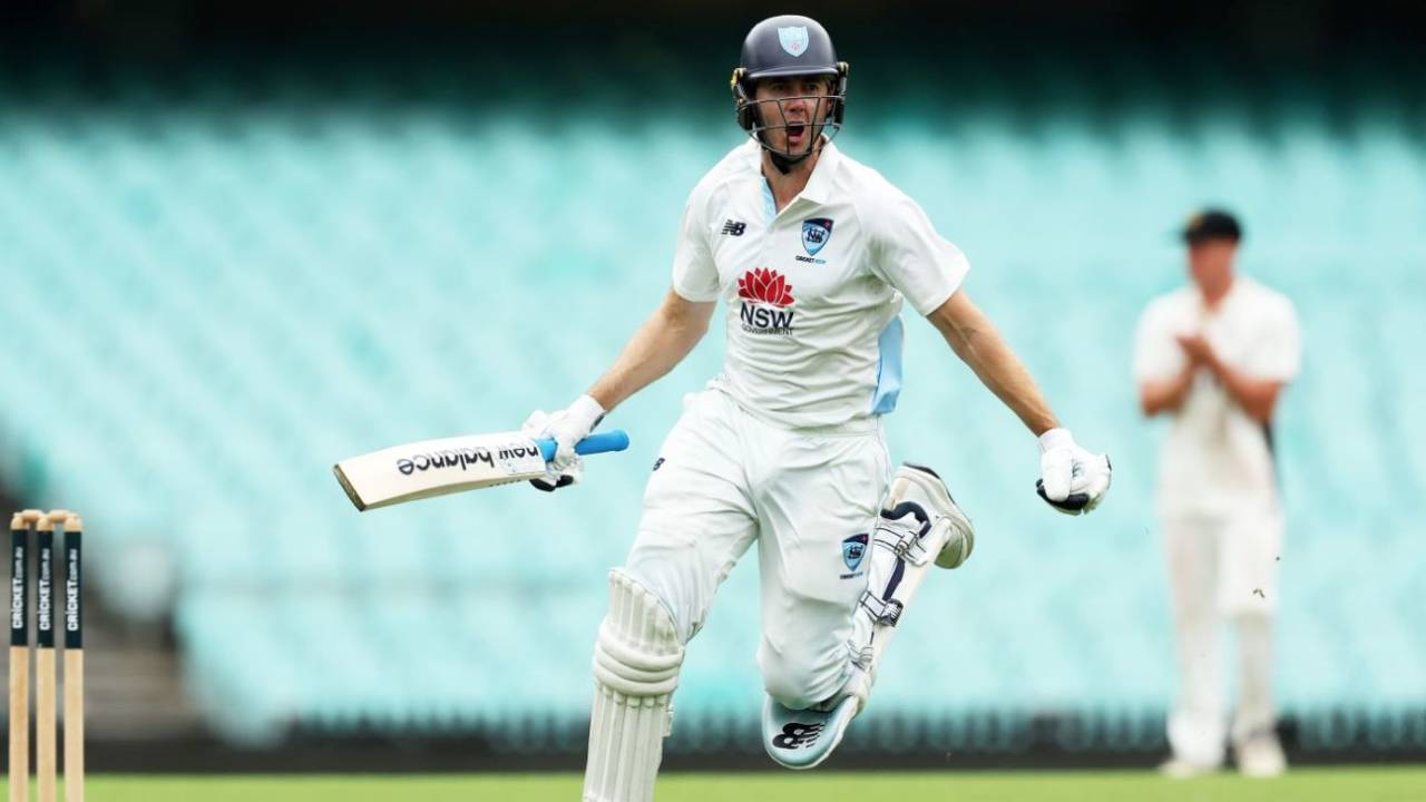 Kurtis Patterson celebrates a drought-breaking century, New South Wales vs Western Australia, Day 3, Sheffield Shield, SCG, December 8, 2024