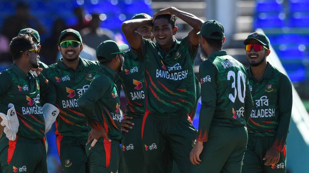 Nahid Rana removed Evin Lewis with a 149kph skidder, West Indies vs Bangladesh, 1st ODI, St Kitts, December 8, 2024