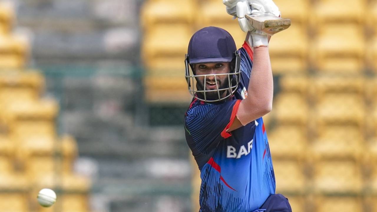 Abhimanyusingh Rajput struck a few boundaries at the top of the order, Baroda vs Bengal, Syed Mushtaq Ali Trophy, 1st quarter-final, Bengaluru December 11, 2024