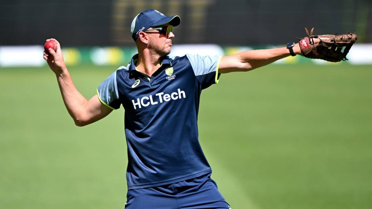 Josh Hazlewood trains ahead of the third Test, Brisbane, December 12, 2024