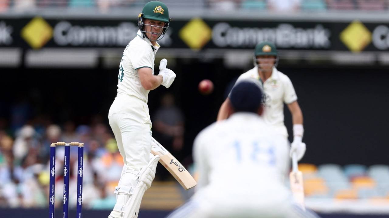 Nathan McSweeney watches his edged ball carry to Virat Kohli for a catch, Australia vs India, 3rd Test, Brisbane, 2nd day, December 15, 2024