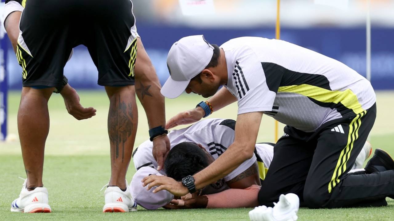 Nuwan Seneviratne, part of India's support staff, took a blow to the side of his head during training before the second day's play, Australia vs India, 3rd Test, Brisbane, 2nd day, December 15, 2024