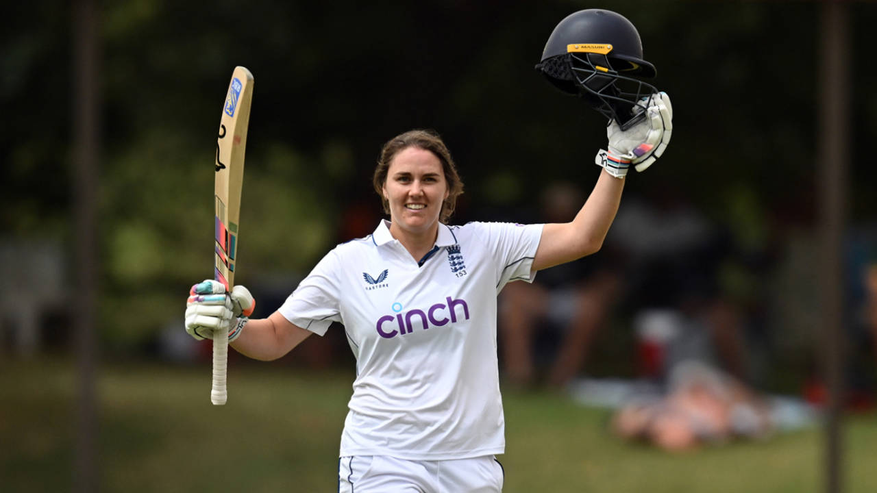 Nat Sciver-Brunt celebrates after scoring the quickest Test hundred by a woman, South Africa vs England, Only Women's Test, Bloemfontein, Day 1, December 15, 2024
