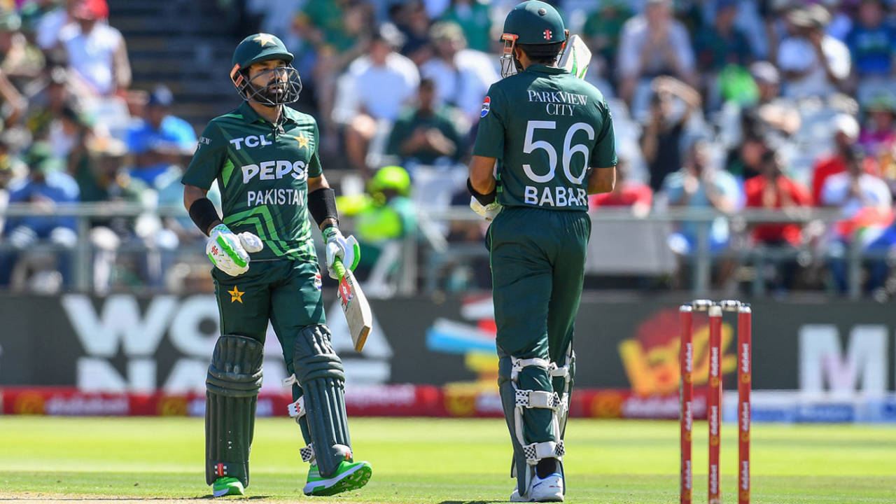 Mohammad Rizwan congratulates Babar Azam on reaching fifty, South Africa vs Pakistan, 2nd ODI, Cape Town, December 19, 2024