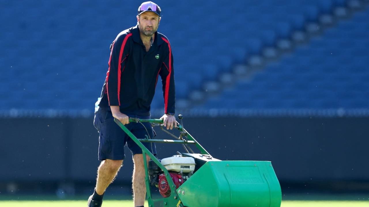 SMCG Head Curator Matt Page prepares the pitch , MCG, December 25, 2024