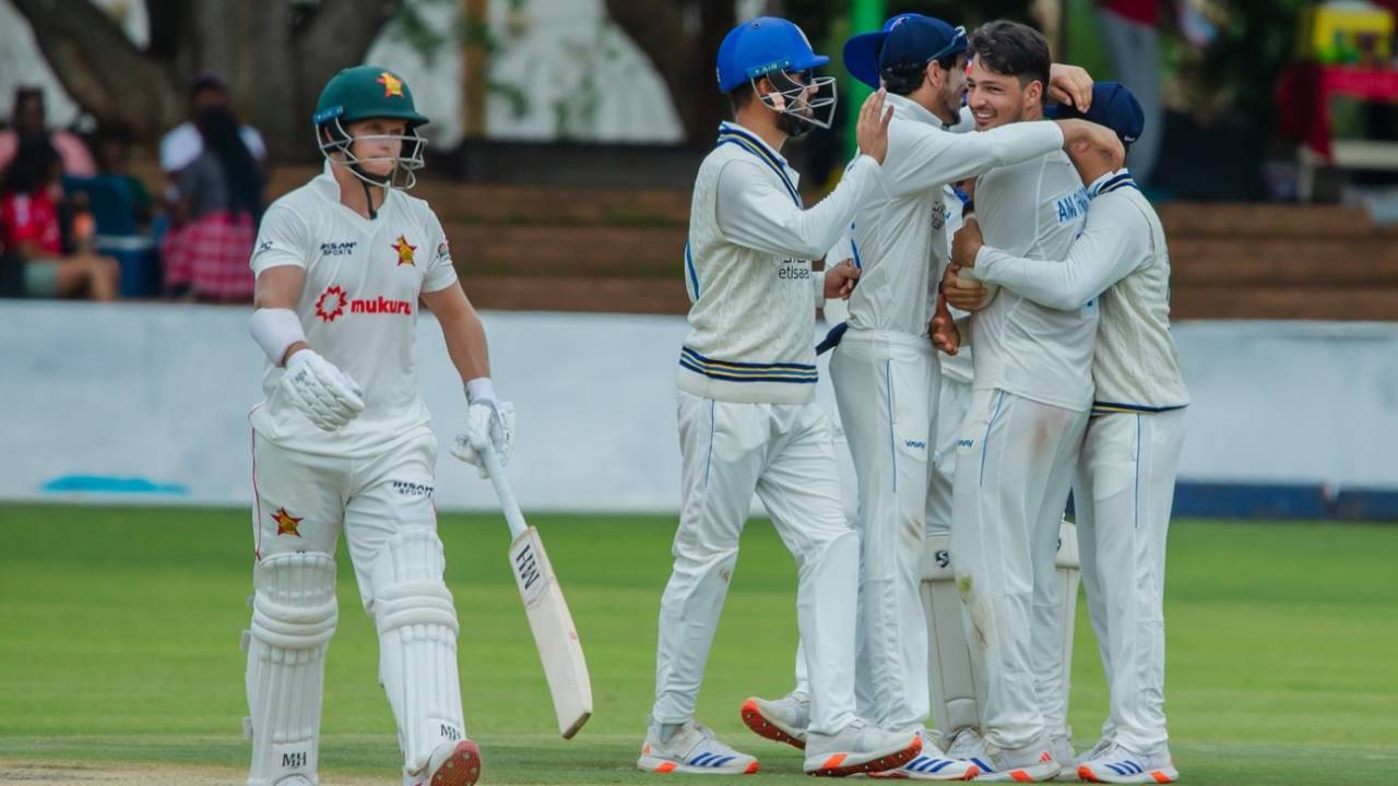 AM Ghazanfar celebrates after dismissing Ben Curran, Zimbabwe vs Afghanistan, 1st Test, Bulawayo, 1st day, December 26, 2024