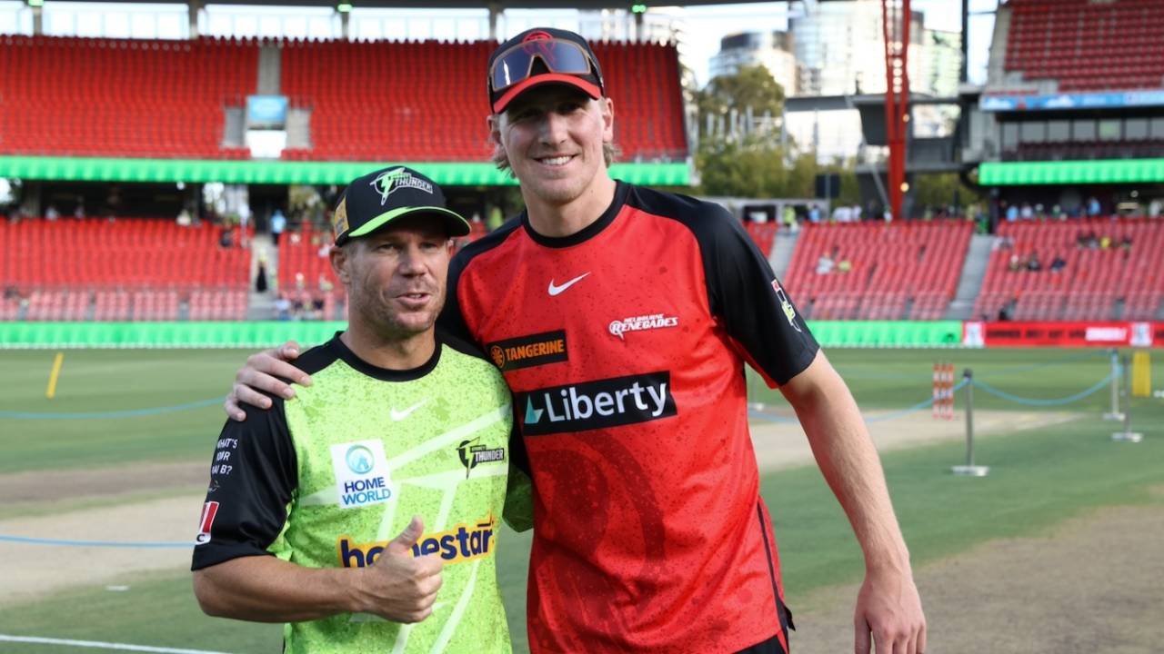 David Warner and Will Sutherland at the toss, Sydney Thunder vs Melbourne Renegades, BBL, Sydney, December 30, 2024