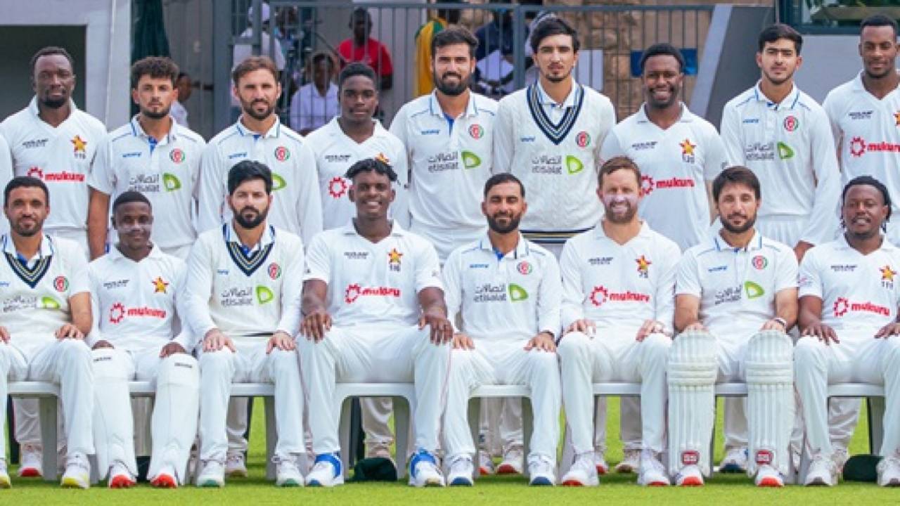 Zimbabwe and Afghanistan's squads pose before play, Zimbabwe vs Afghanistan, 2nd Test, Bulawayo, 1st day, January 2, 2025