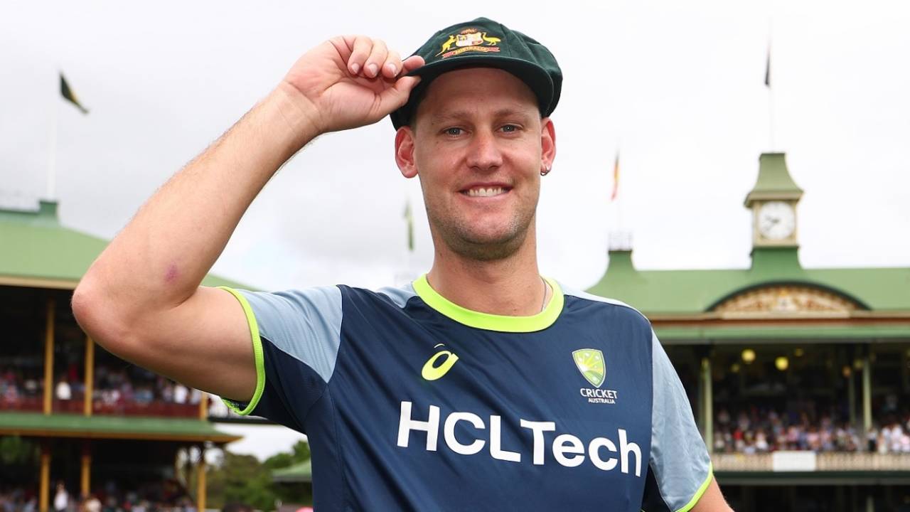 Beau Webster strikes a pose in his Test cap, Australia vs India, 5th Test, Sydney, 1st day, January 3, 2025