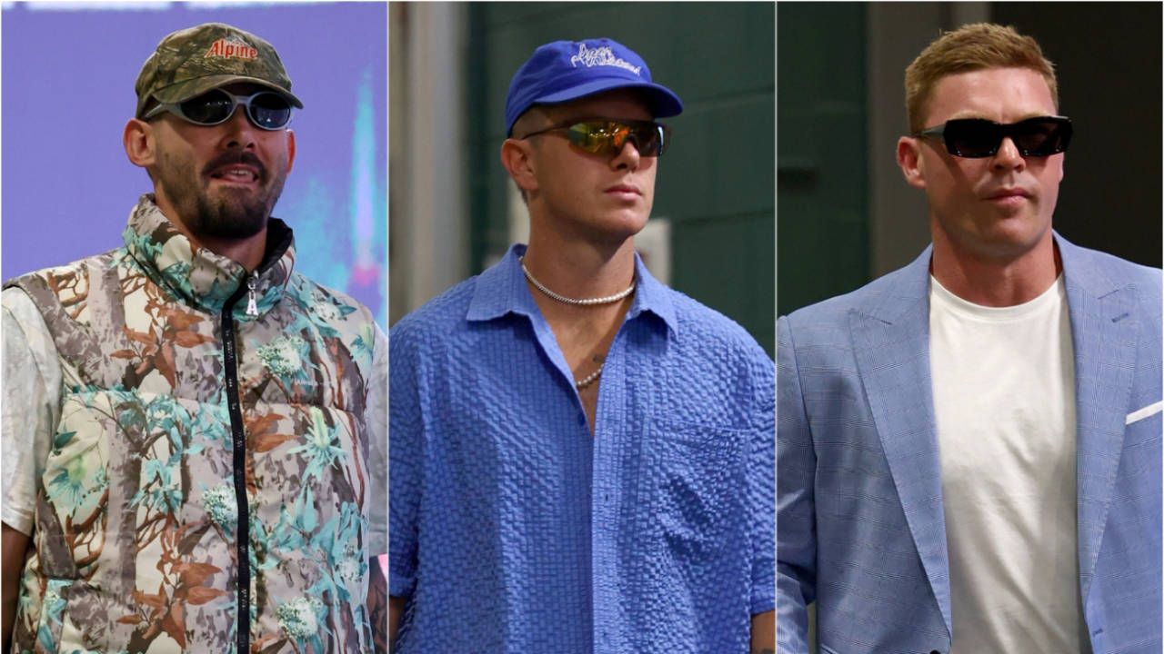 There was some fancy attire on show as the Renegades arrived at the Melbourne derby (L to R: Kane Richardson, Adam Zampa, Tim Seifert), Melbourne Renegades vs Melbourne Stars, BBL 2024-25, MCG, January 4, 2025