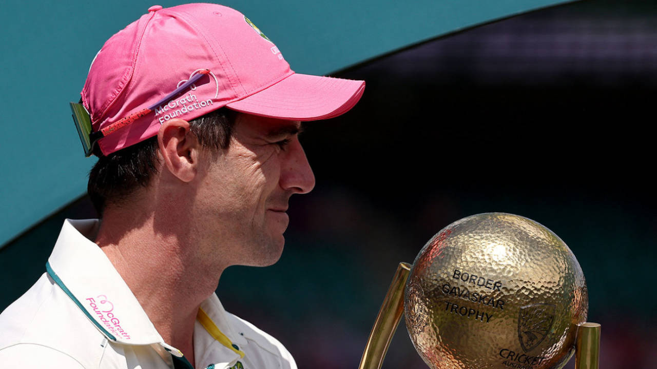 Job done: Pat Cummins with the Border-Gavaskar Trophy, Australia vs India, 5th Test, Sydney, 3rd day, January 5, 2024