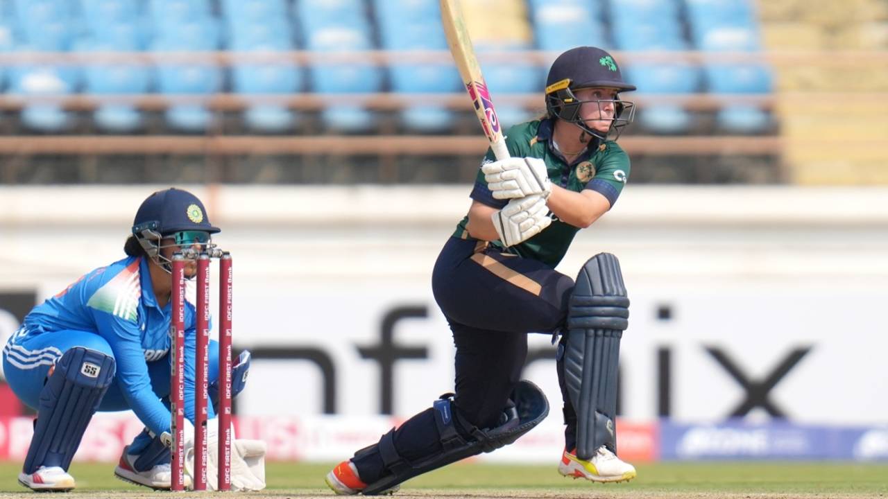 Leah Paul brings out the reverse-sweep, India vs Ireland, 1st women's ODI, Rajkot, January 10, 2025