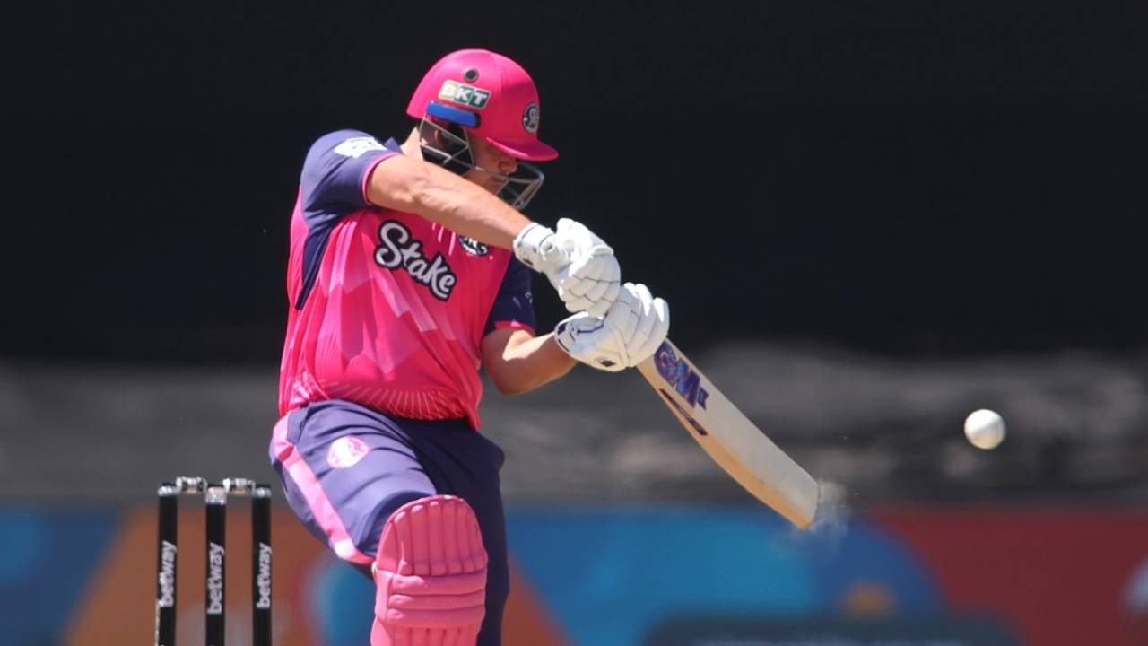 Lhuan-dre Pretorius hits one on the off side, Paarl Royals vs Sunrisers Eastern Cape, SA20, Paarl, January 11, 2025