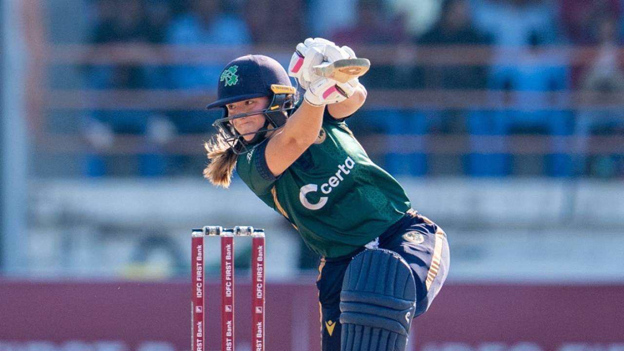 Sarah Forbes hit one through the off side, India vs Ireland, 2nd Women's ODI, Rajkot, January 12, 2025