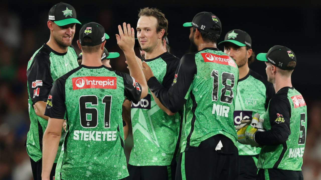Joel Paris finished with 3 for 13 in four overs, Melbourne Renegades vs Melbourne Stars, Docklands Stadium, BBL 2024-25, January 12, 2025