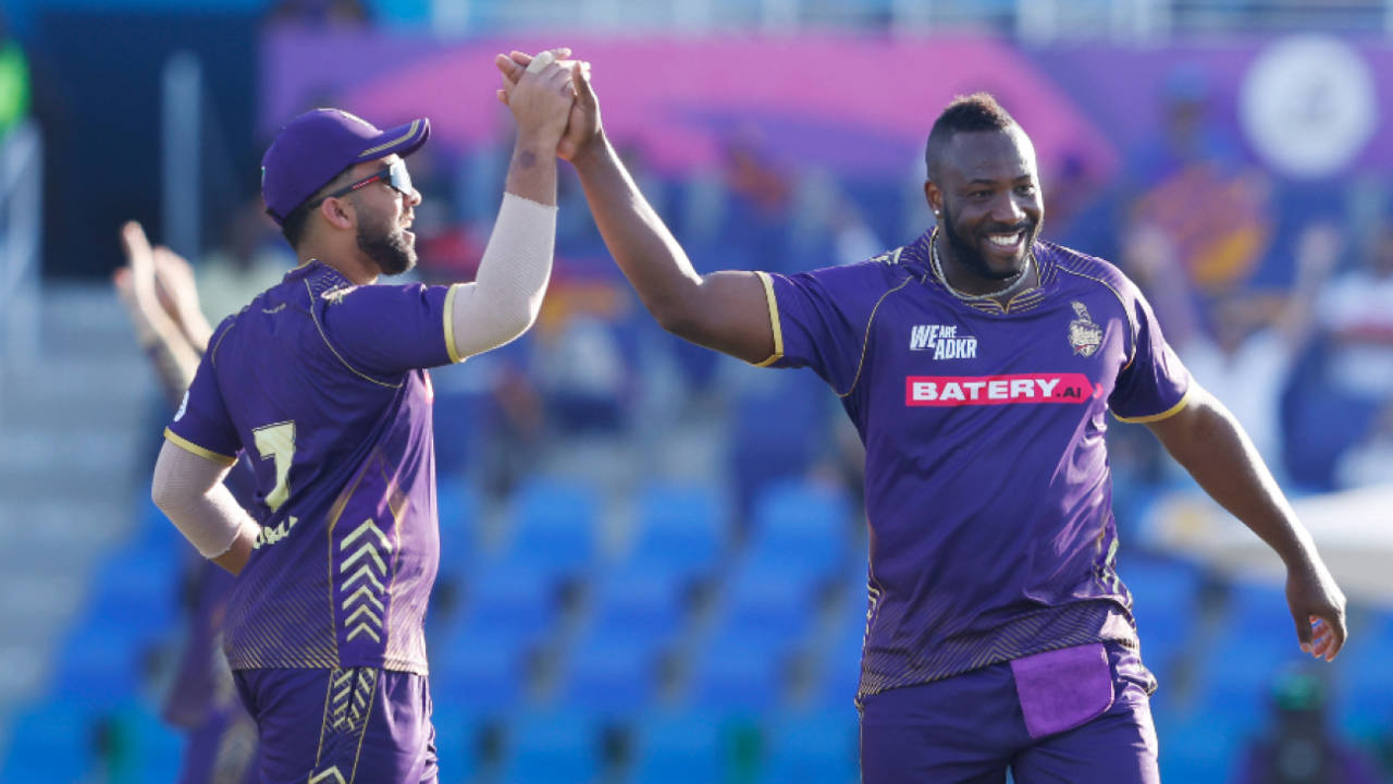 After putting on the finishes touches with the bat, Andre Russell struck the first blow with the ball, Abu Dhabi Knight Riders vs Desert Vipers, ILT20 2025, Abu Dhabi, January 12, 2025