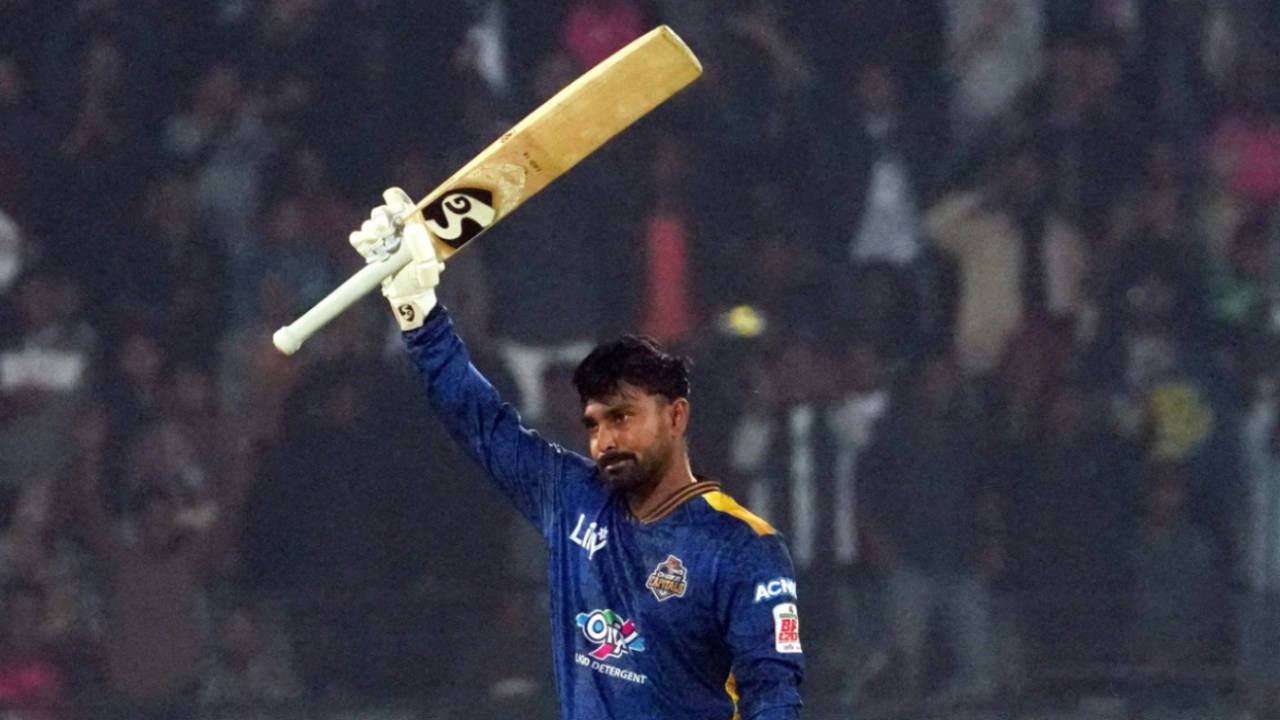 Litton Das got to his hundred off 44 balls, the second-fastest by a Bangladeshi player in men's T20s, Dhaka Capitals vs Durbar Rajshahi, Bangladesh Premier League, BPL 2024-25, Sylhet, January 12, 2025