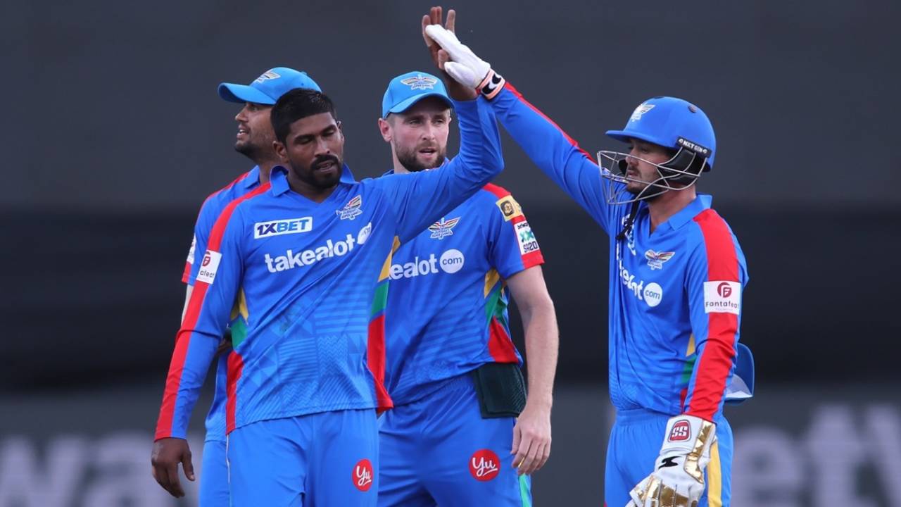 Prenelan Subrayen came away with figures of 4-0-24-2, Durban's Super Giants vs Joburg Super Kings, SA20, Durban, January 14, 2025