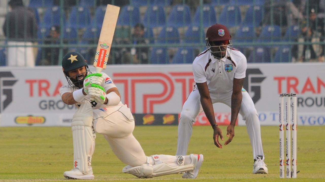 Mohammad Rizwan plays on the leg side, Pakistan vs West Indies, 1st Test, day one, Multan, January 17, 2025
