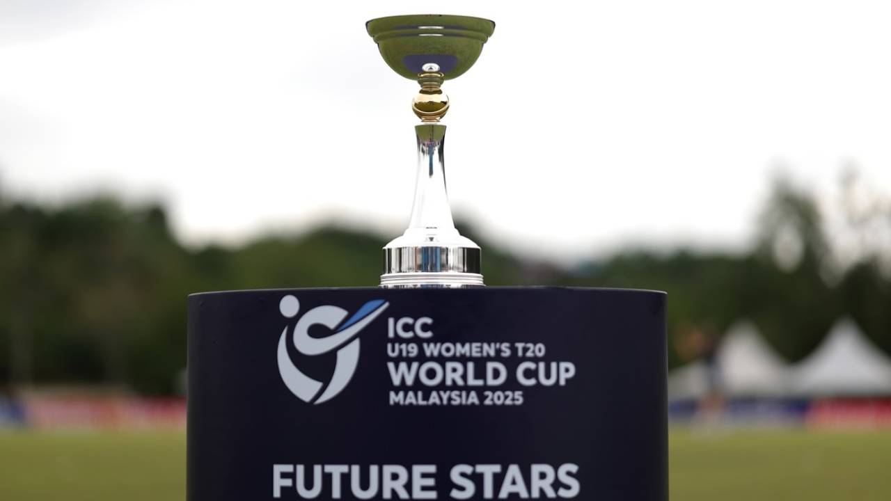 The Under-19 World Cup trophy is on display during the Australia-Scotland game, Australia vs Scotland, Women's U-19 T20 World Cup 2025, Bangi, January 18, 2025